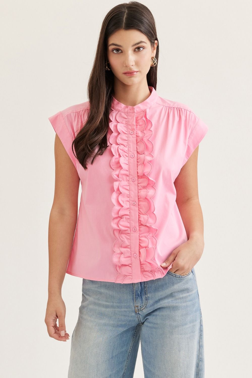Entro Pink Sleeveless Ruffle Top