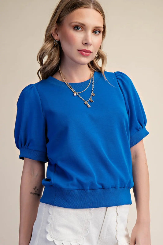 Glam Blue Round Neck Top