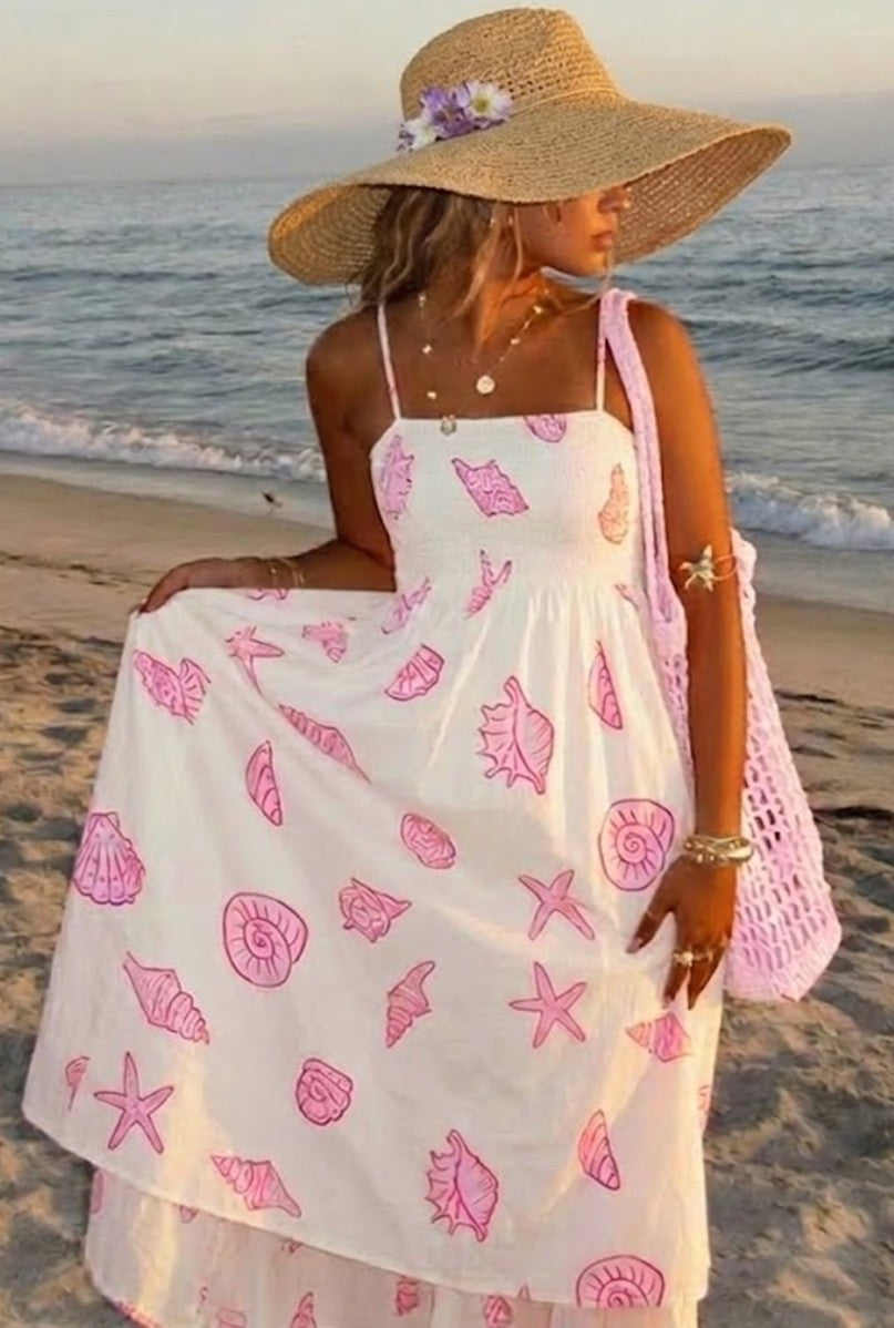 Peach Love Pink Smocked Midi Dress