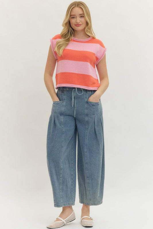 Entro Pink/Orange Striped Knit Top