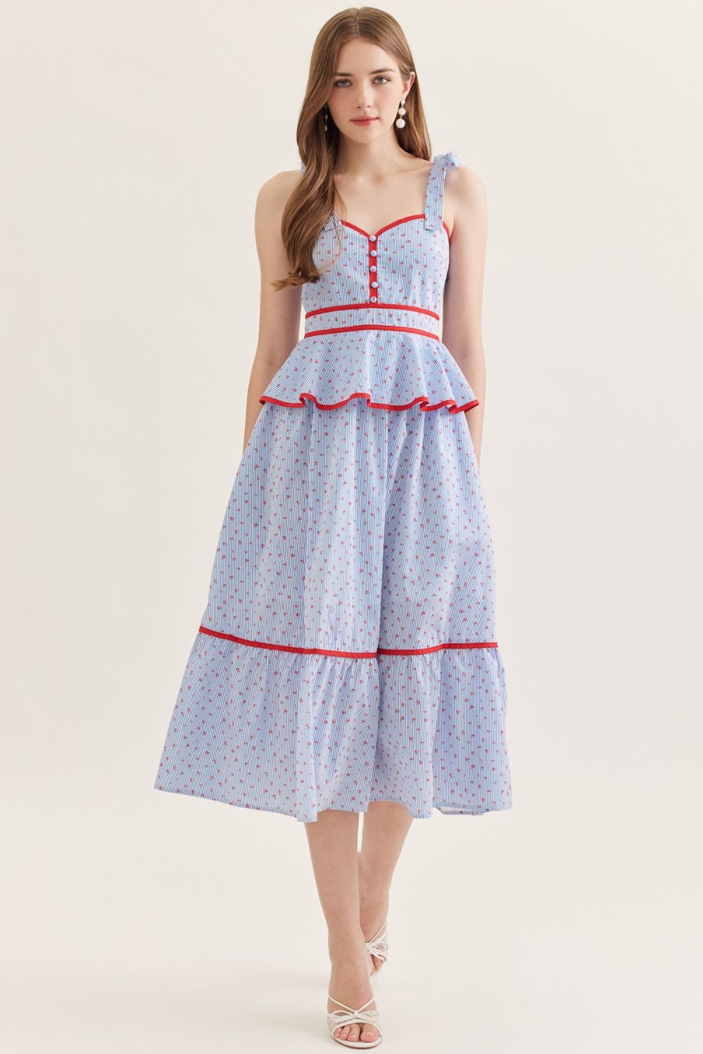 Entro Light Blue/Red Peplum Sundress