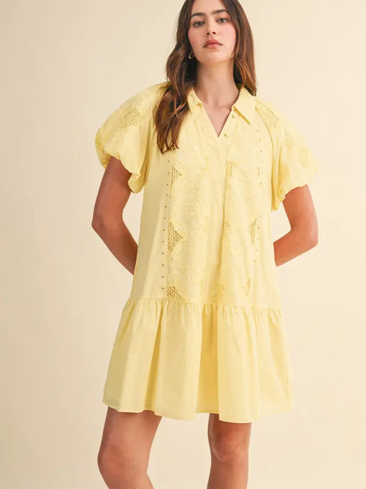 &Merci Lemon Cream Floral Cut-Out Mini Dress (MDR4714)