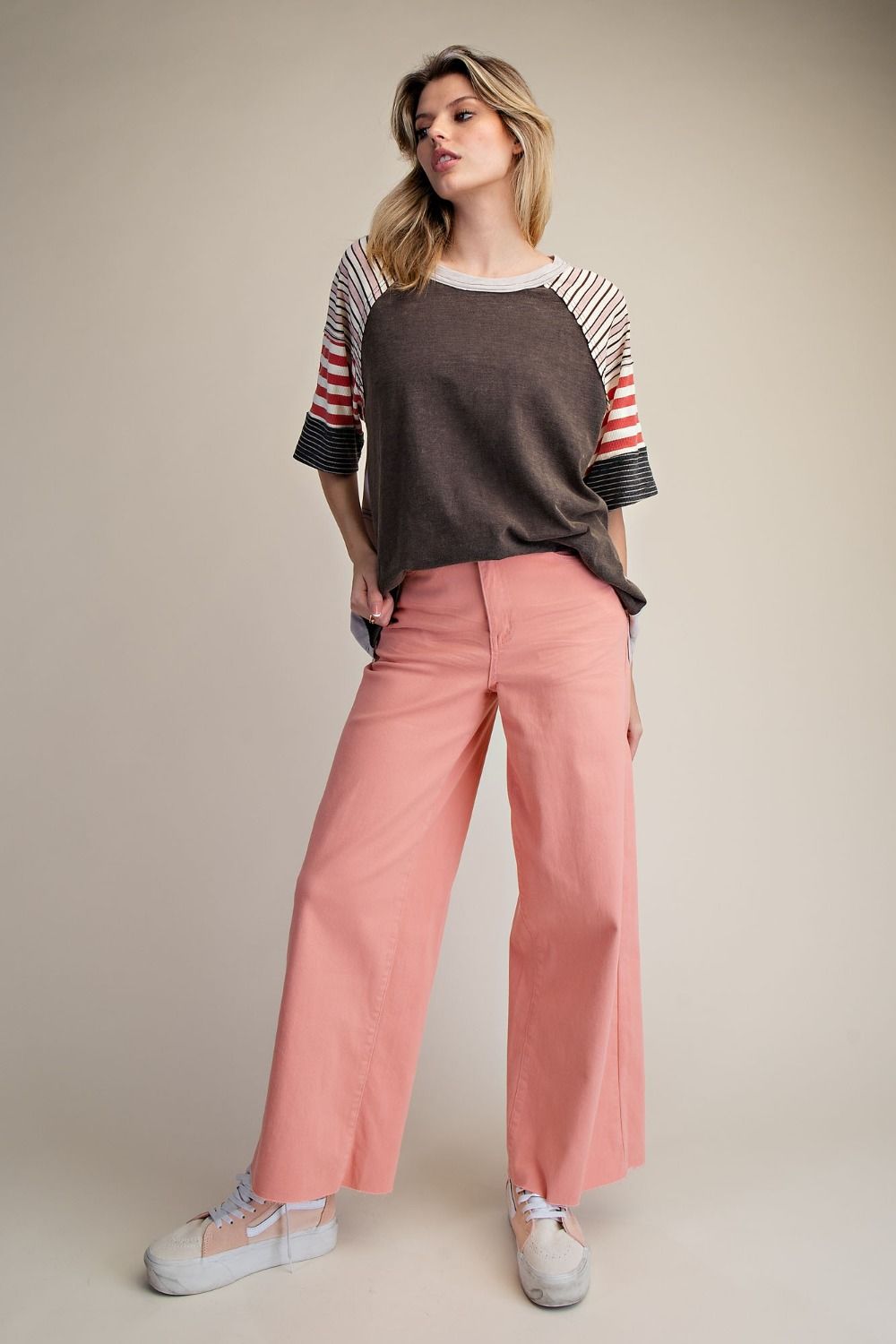 Easel Peach High Waisted Twill Pants