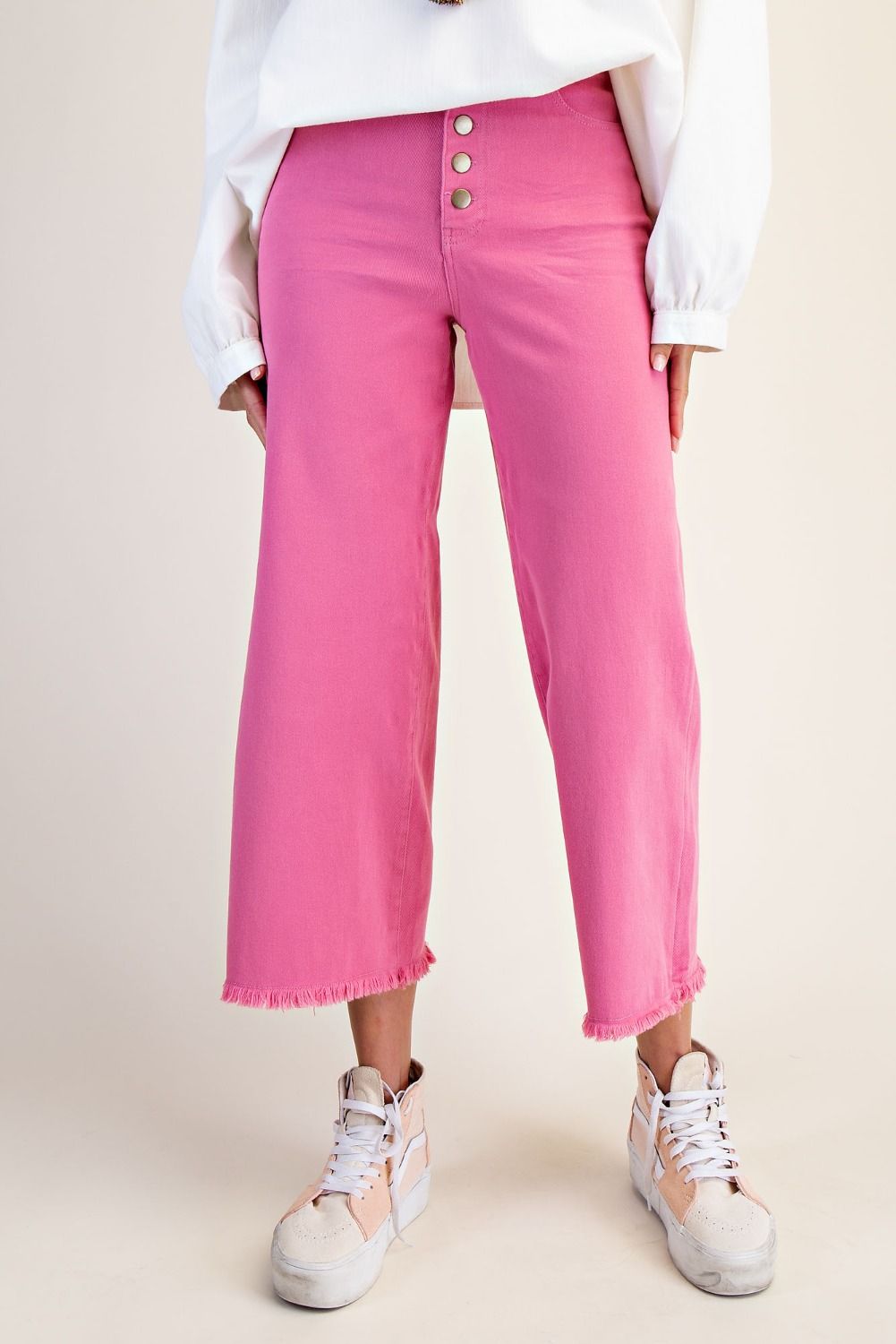 Easel Retro Rose Button Front Twill Pants
