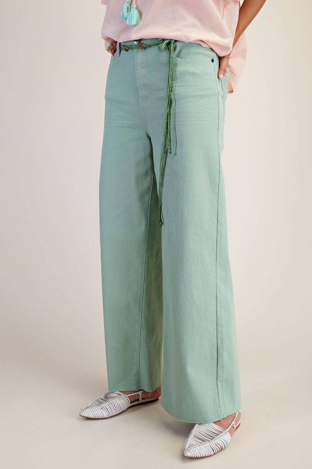 Easel Mint Sage High Waisted Twill Pants