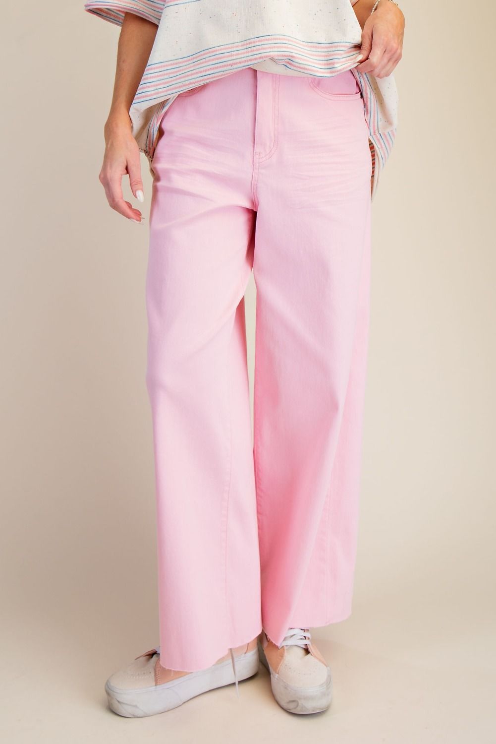 Easel Pink High Waisted Twill Pants