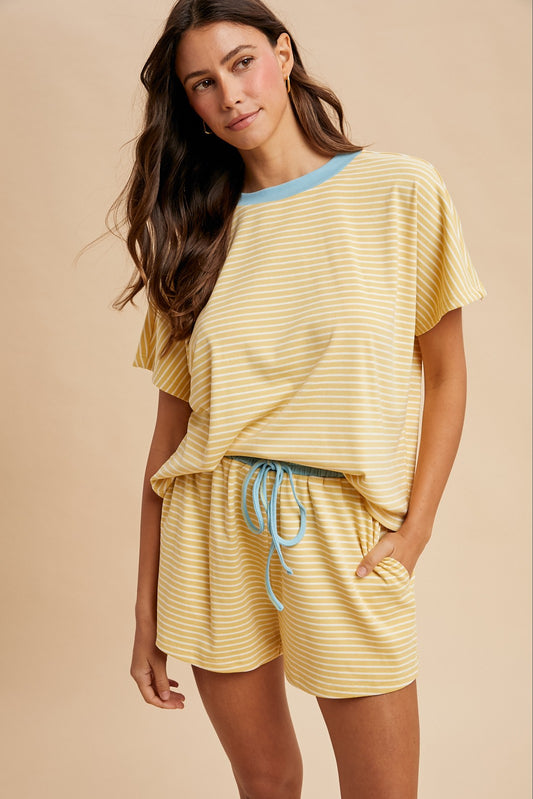 Anniewear Yellow/White Knit Shorts Set