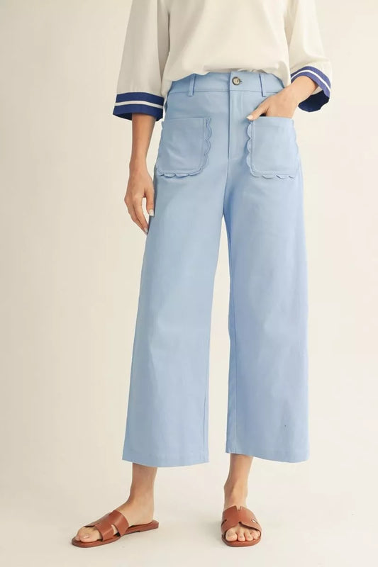 Jodifl Blue Scalloped Detail Pocket Pants