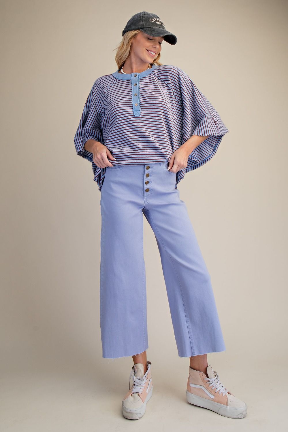 Easel Lavender Blue Button Front Stretch Twill Pants