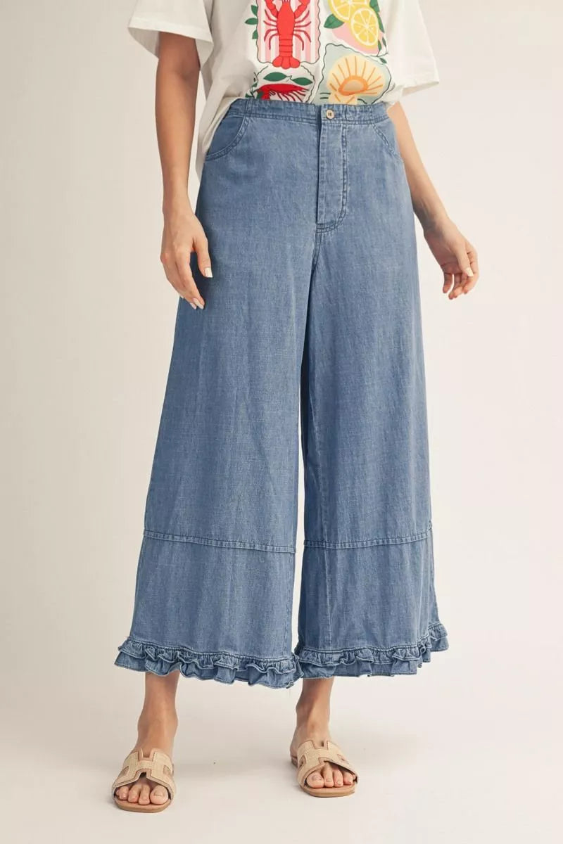 Jodifl Denim Ruffled Hem Pants