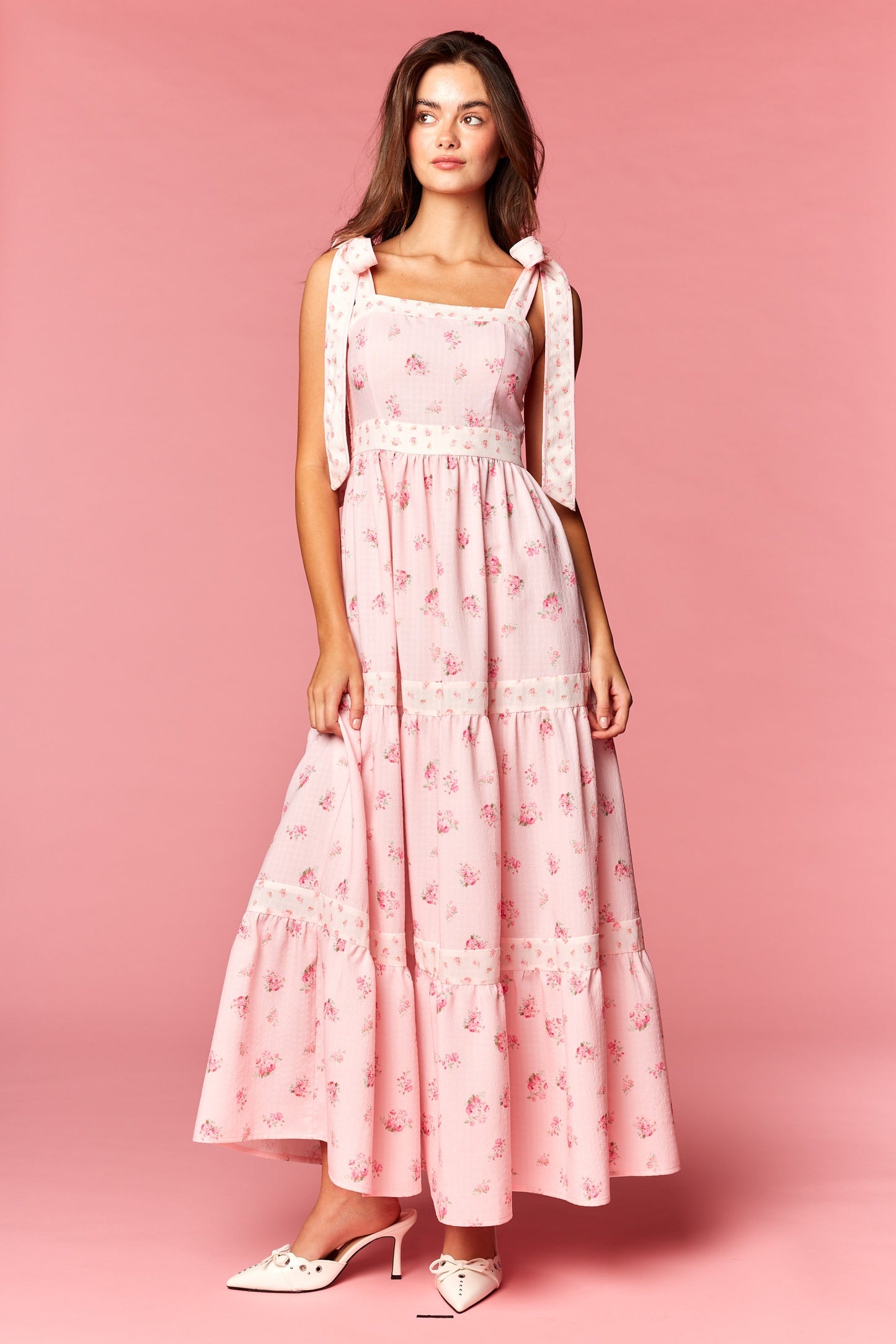 Rareraw Pink Floral Print Tie Strap Maxi Dress