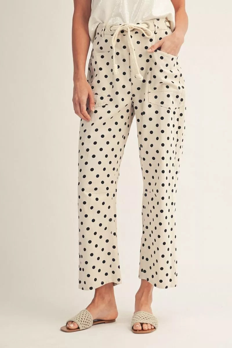 Jodifl Black Polka Dot Drawstring Barrel Pants