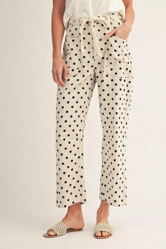 Jodifl Black Polka Dot Drawstring Barrel Pants