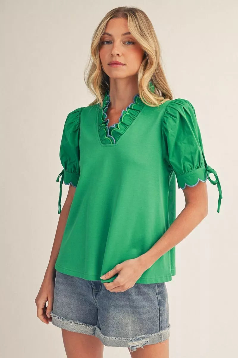 Jodifl Green/Blue Scalloped Top
