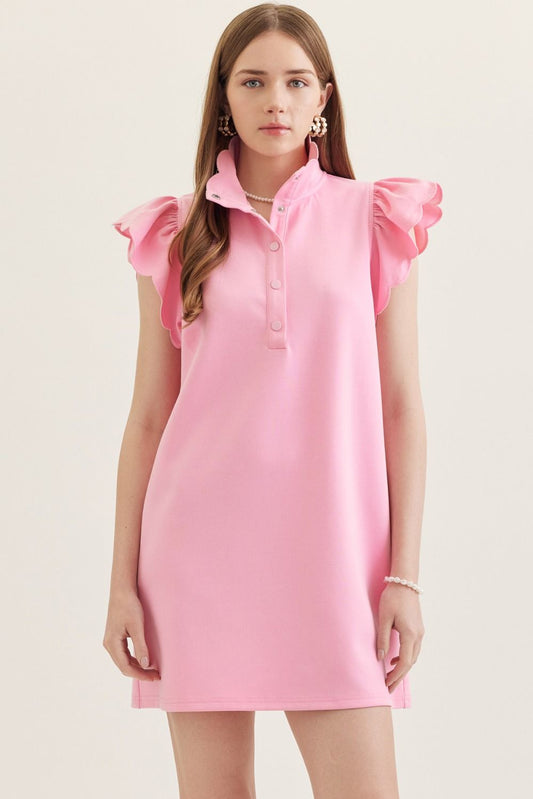 Entro Pink Scallop Flutter Sleeve Mini Dress