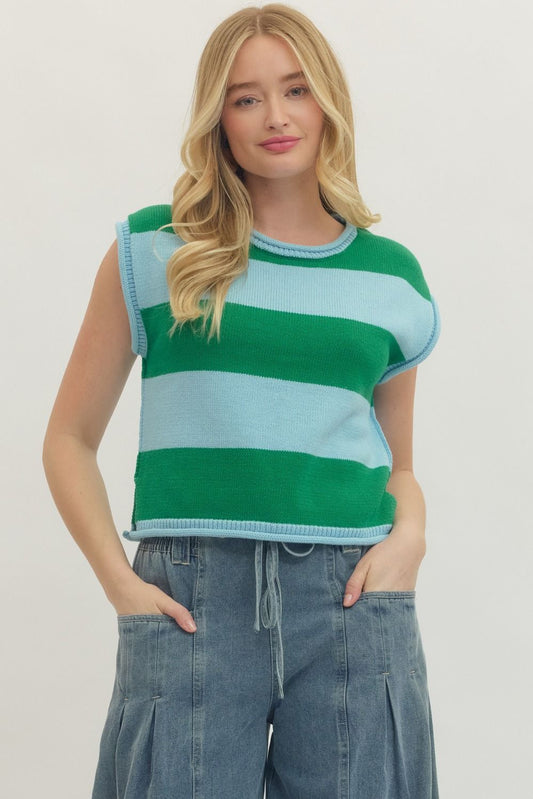 Entro Blue/Green Striped Knit Top