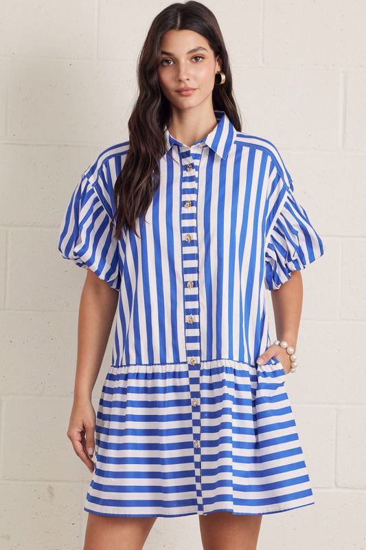 Entro Blue Striped Mini Dress