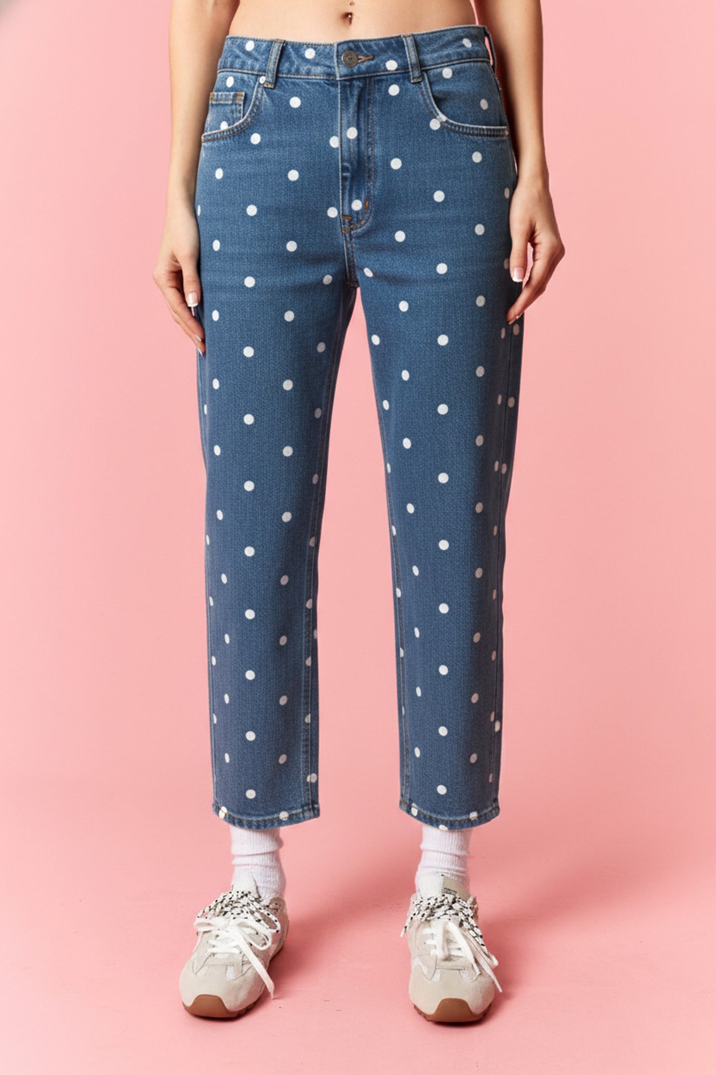 Peach Love Medium Wash Polka Dot Jeans