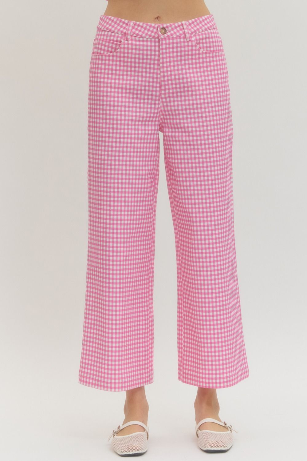 Entro Pink Gingham Straight Pants
