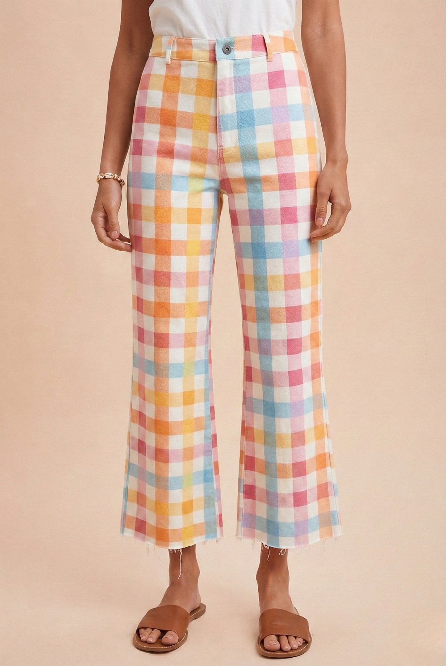 Anniewear Pastel Gingham Wide Leg Jean