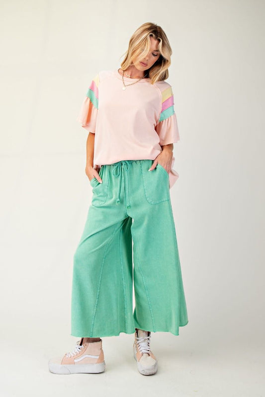 Easel Evergreen Washed Terry Knit Pants