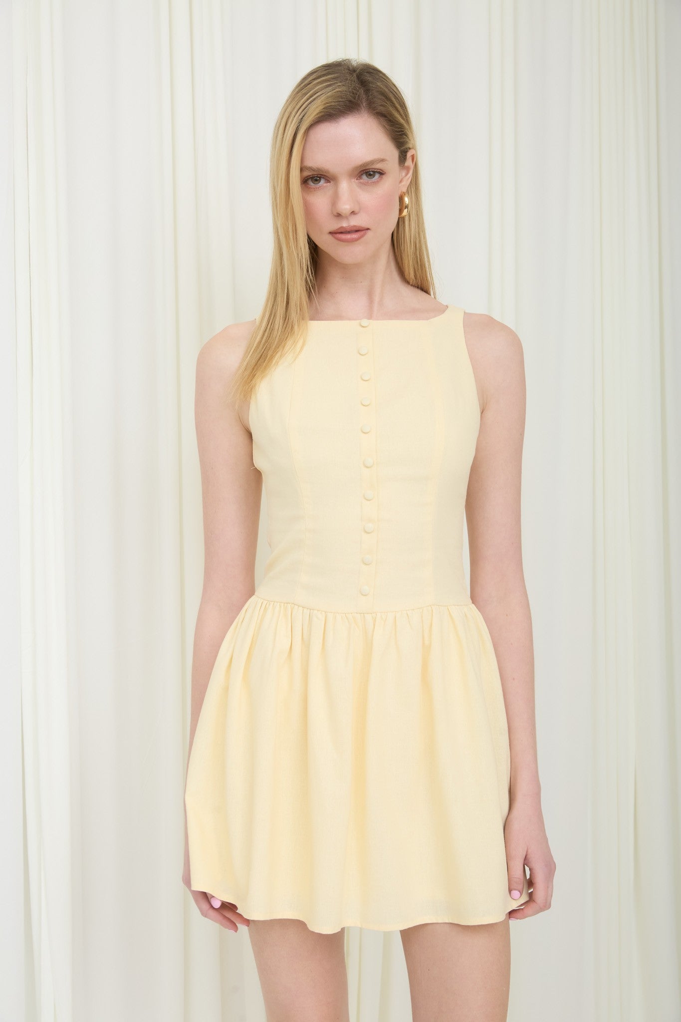 The Workshop Yellow Boat Neck Linen Dress