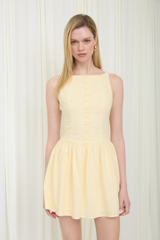 The Workshop Yellow Boat Neck Linen Dress