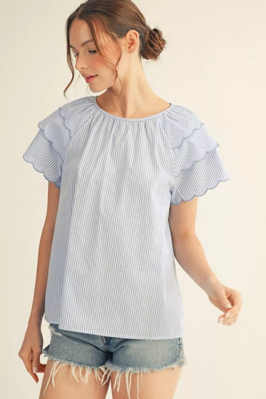 Jodifl Blue Ruffle Sleeveless Top