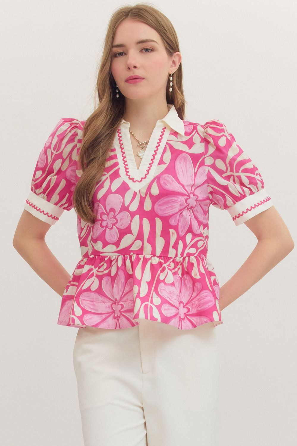 Entro Pink Floral Peplum Top