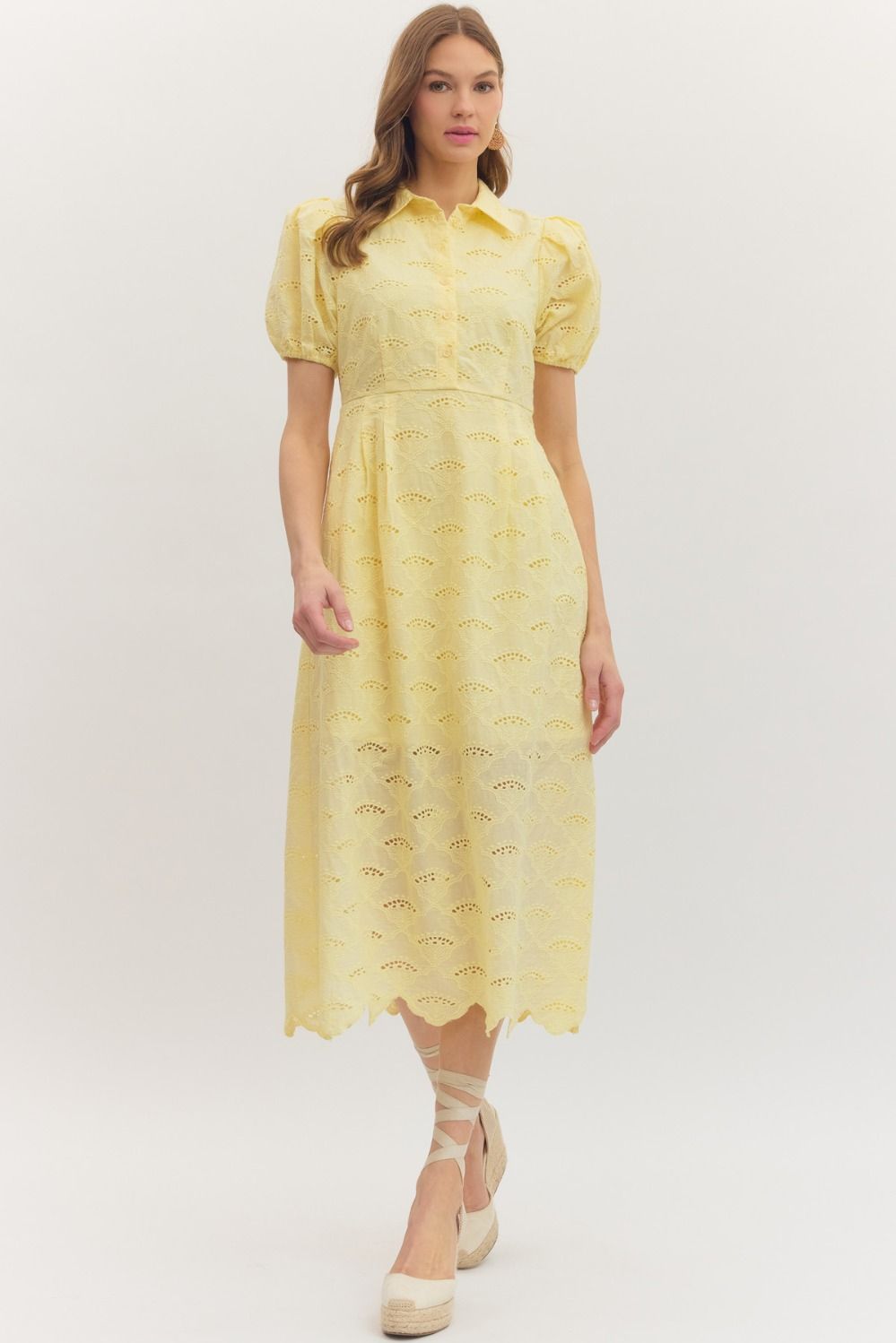 Entro Lemon Eyelet Midi Dress
