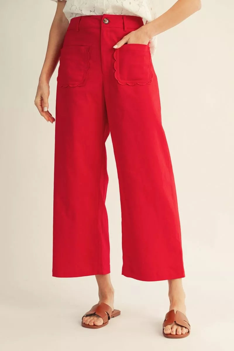 Jodifl Red Scalloped Detail Pocket Pants