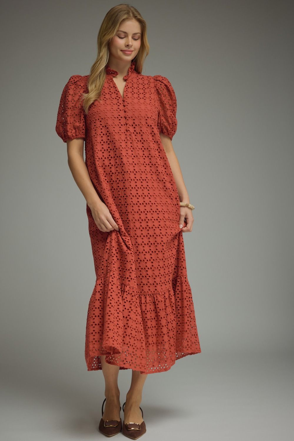 Entro Rust Eyelet Short Sleeve Midi Dress (July)