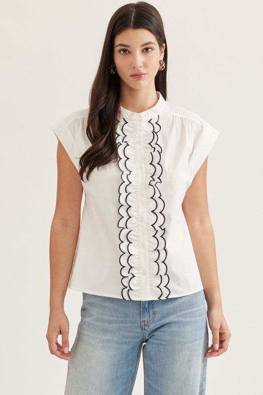 Entro Off White Sleeveless Ruffle Top