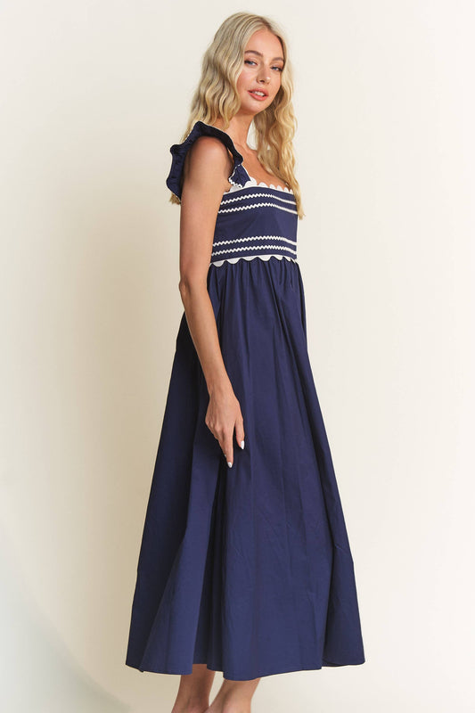 Navy Contrast Detail Maxi Dress