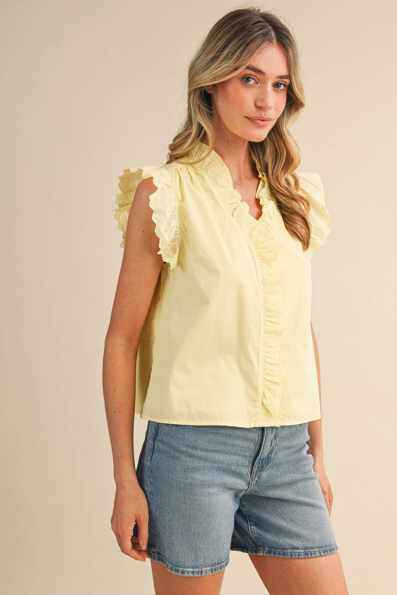 &Merci Black Ruffled Button Top