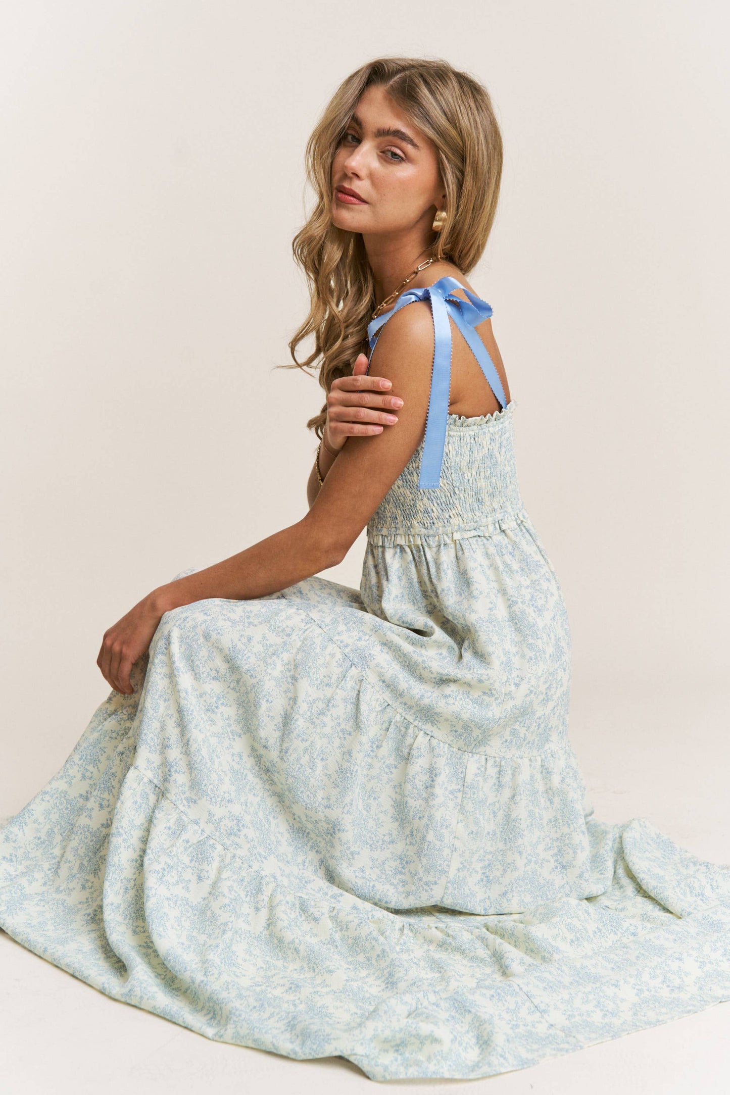 J. NNA FLORAL PRINT EMPIRE NECKLINE MAXI DRESS