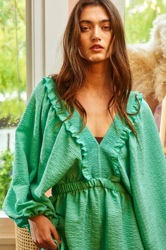 Bucketlist Ruffled Solid Woven Romper