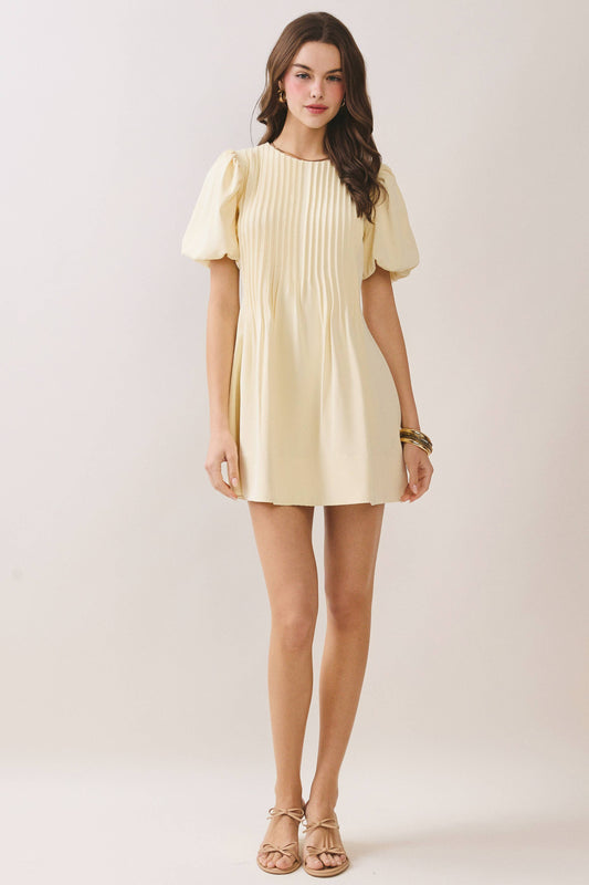 TCEC Yellow Pleated A Line Dress