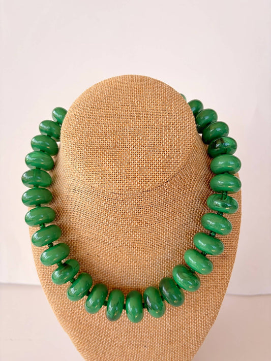 The Katie Kollective - The Rory — Emerald Green Large Rondelle Beaded Necklace