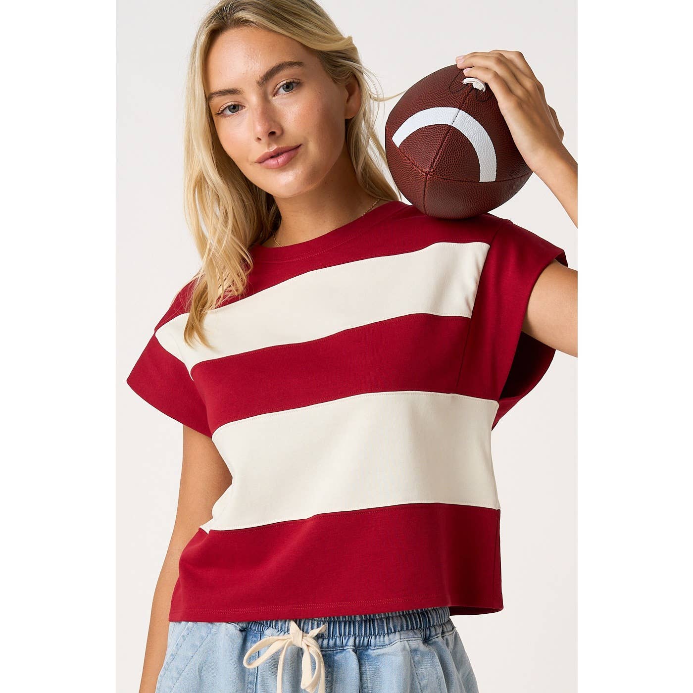 Mittoshop Crimson/Ivory Striped Gameday Top