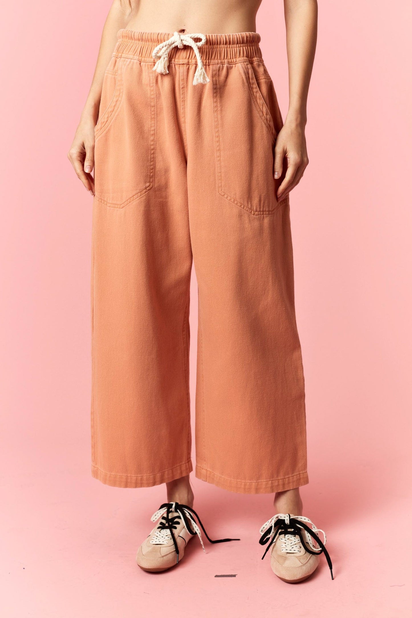 Peach Love Burnt Orange Mineral Washed Cropped Pull-on Pants