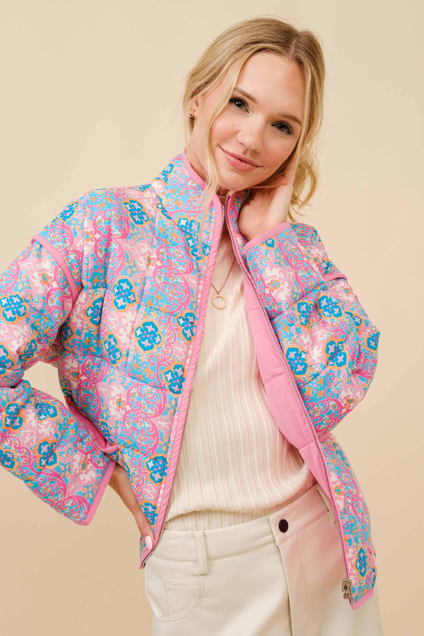 Blue B Rayon Challis Floral Reversible Quilted Jacket