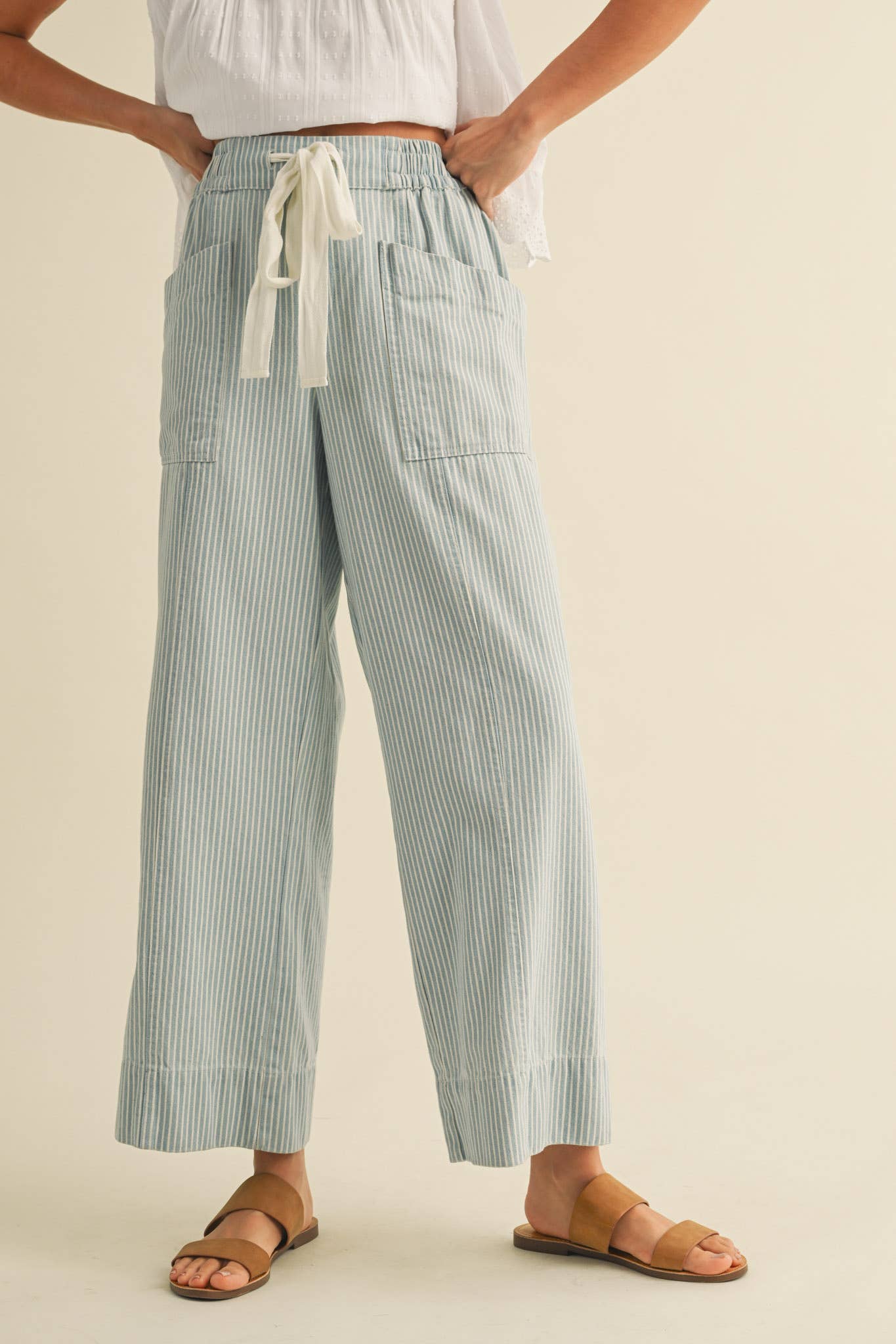 STRIPED WIDE LEG CROPPED PANTS MP3936