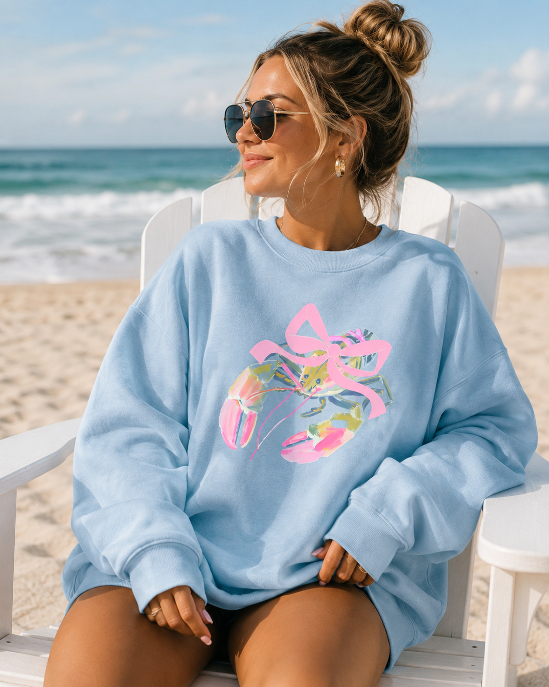 Southern My Sass Coastal Lobster Bow Sweater Graphic Sweatshirt Preppy