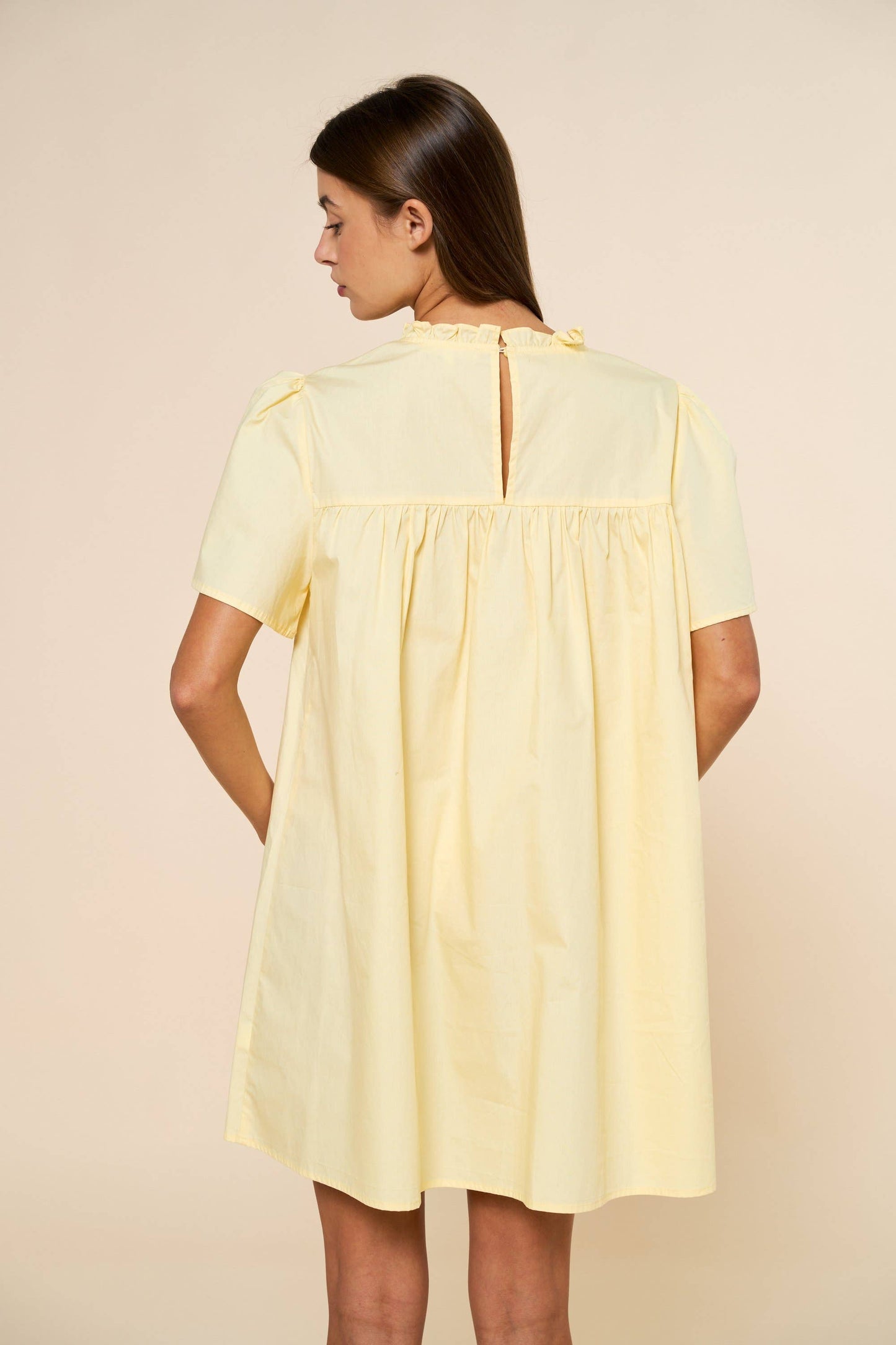 Embroidered Short Sleeve Babydoll Mini Dress