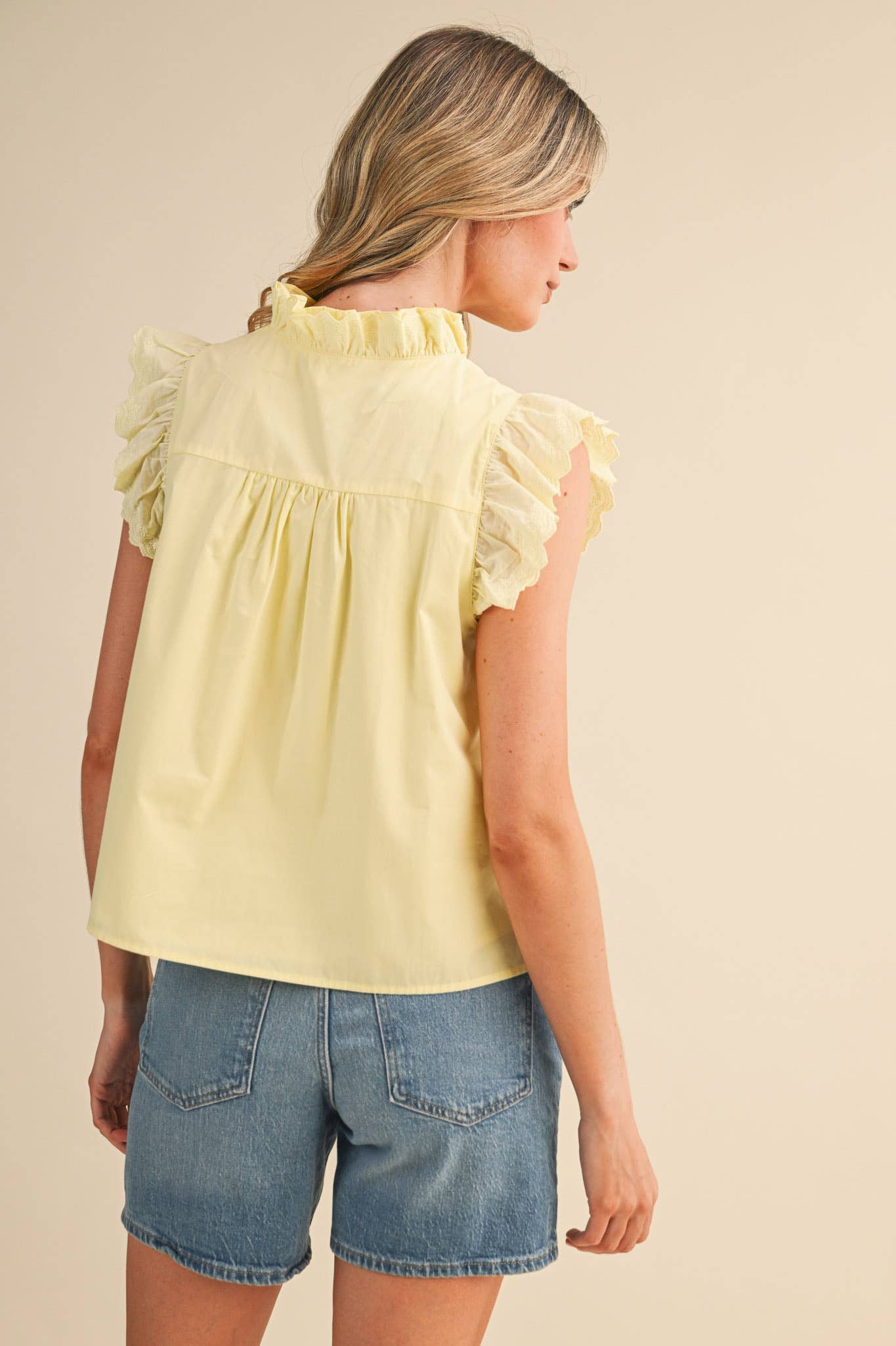 &Merci Black Ruffled Button Top