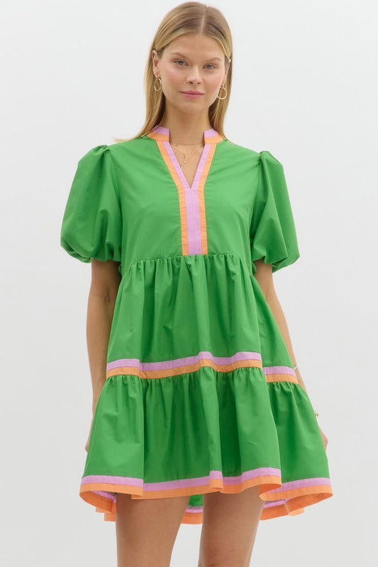 Entro Green V Neck Dress