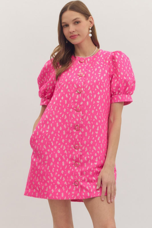 Entro Hot Pink Jacquard Dress