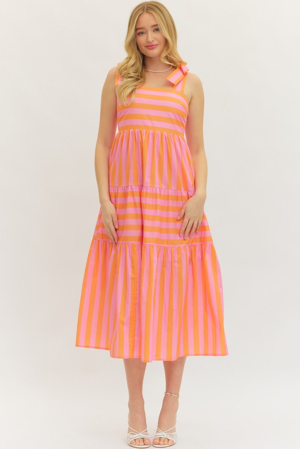 Entro Orange Striped Midi Dress