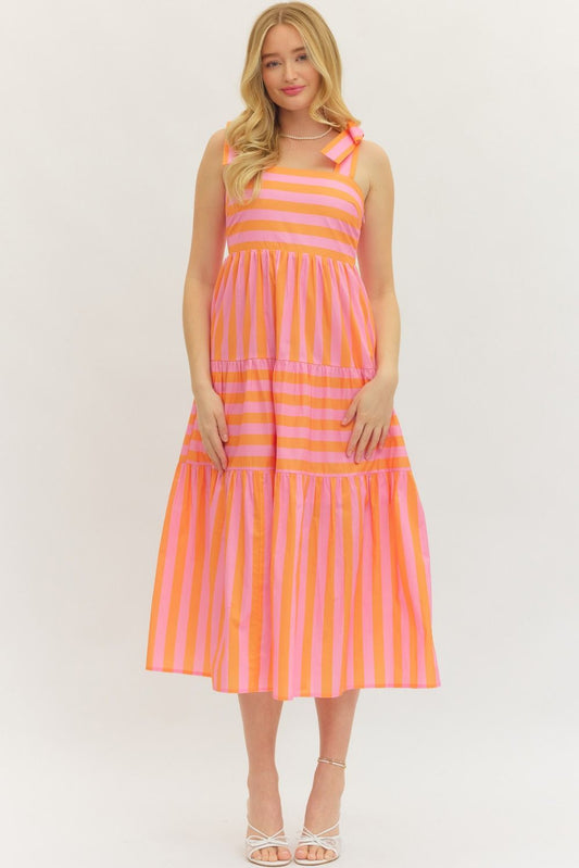 Entro Orange Striped Midi Dress
